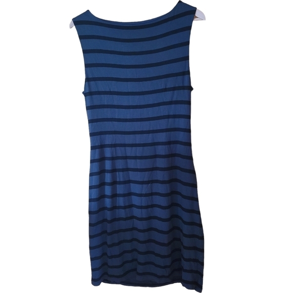 Ann Taylor Loft black gray striped sleeveless midi  dress - Picture 6 of 7